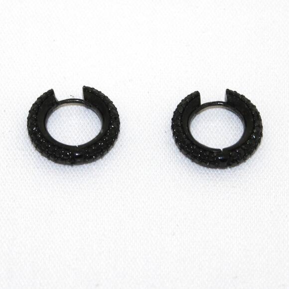 APM Monaco Black Rhinestone Pave Huggie Mini Hoop Earrings - Picture 5 of 6